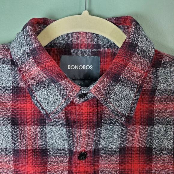 Bonobos Men's Slim Fit Red Plaid Flannel Button Up Long Sleeve Shirt Size Medium - Picture 3 of 6